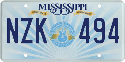 MS license plate NZK494