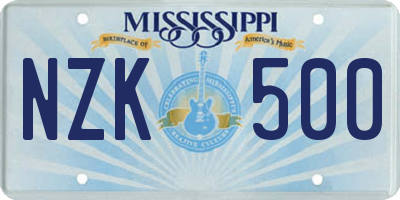 MS license plate NZK500