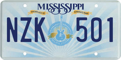 MS license plate NZK501