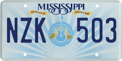 MS license plate NZK503