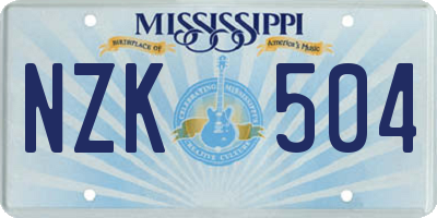 MS license plate NZK504