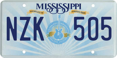 MS license plate NZK505