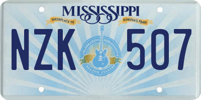 MS license plate NZK507