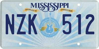 MS license plate NZK512