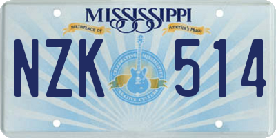 MS license plate NZK514
