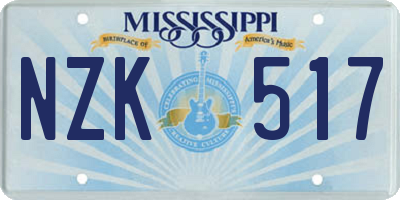 MS license plate NZK517