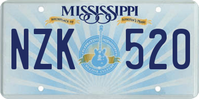 MS license plate NZK520