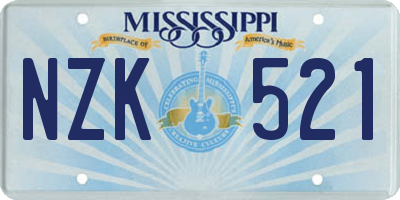 MS license plate NZK521