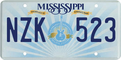 MS license plate NZK523