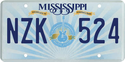 MS license plate NZK524