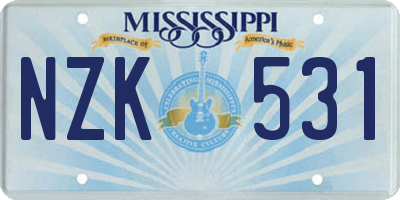 MS license plate NZK531