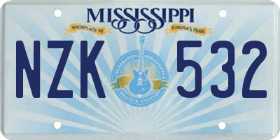 MS license plate NZK532