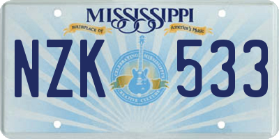 MS license plate NZK533