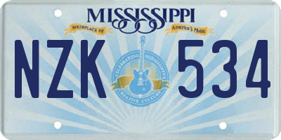MS license plate NZK534