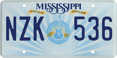 MS license plate NZK536