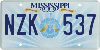 MS license plate NZK537
