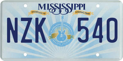 MS license plate NZK540