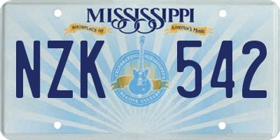 MS license plate NZK542
