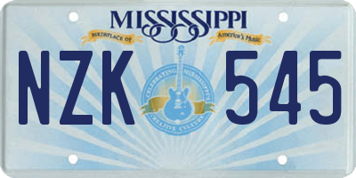 MS license plate NZK545