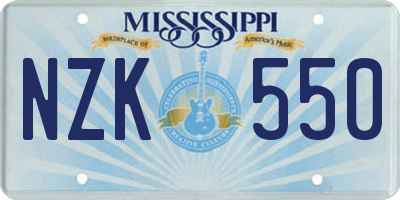 MS license plate NZK550