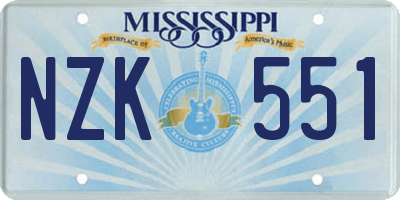 MS license plate NZK551