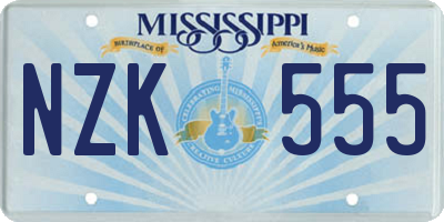 MS license plate NZK555