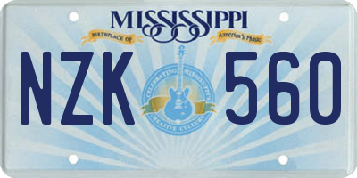 MS license plate NZK560