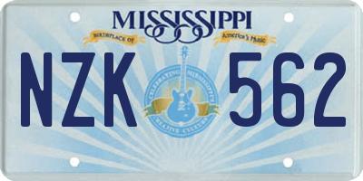 MS license plate NZK562