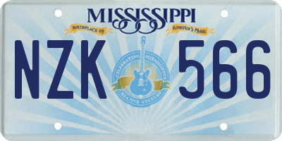 MS license plate NZK566
