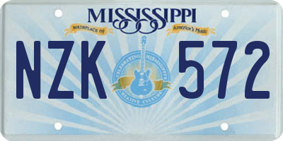 MS license plate NZK572