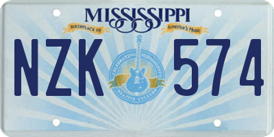 MS license plate NZK574