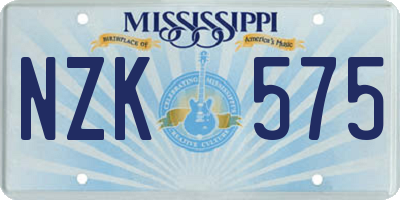MS license plate NZK575