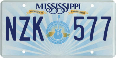 MS license plate NZK577
