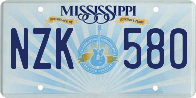 MS license plate NZK580
