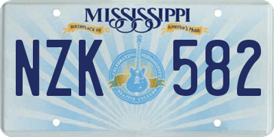 MS license plate NZK582