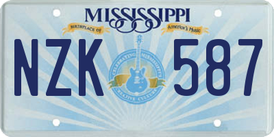 MS license plate NZK587
