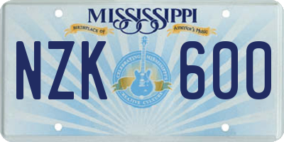 MS license plate NZK600