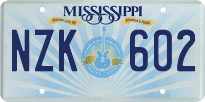 MS license plate NZK602