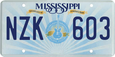 MS license plate NZK603