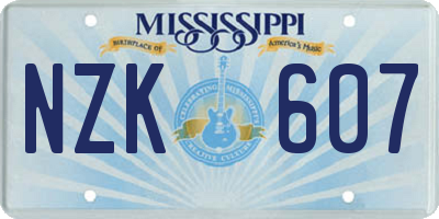 MS license plate NZK607