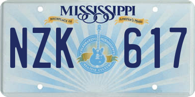 MS license plate NZK617
