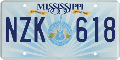 MS license plate NZK618