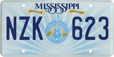 MS license plate NZK623