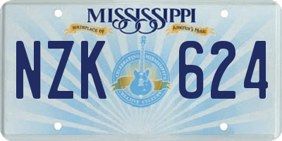 MS license plate NZK624