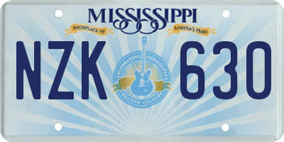MS license plate NZK630