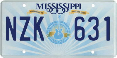 MS license plate NZK631