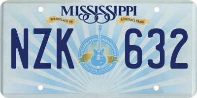 MS license plate NZK632