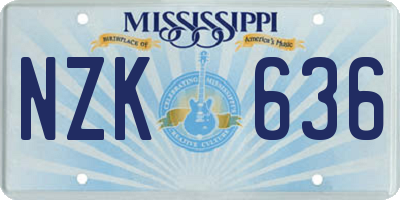 MS license plate NZK636