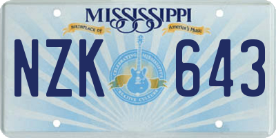 MS license plate NZK643