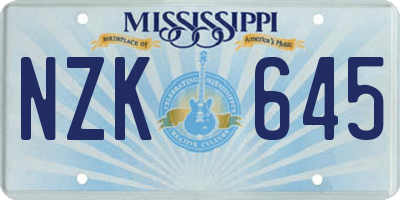 MS license plate NZK645